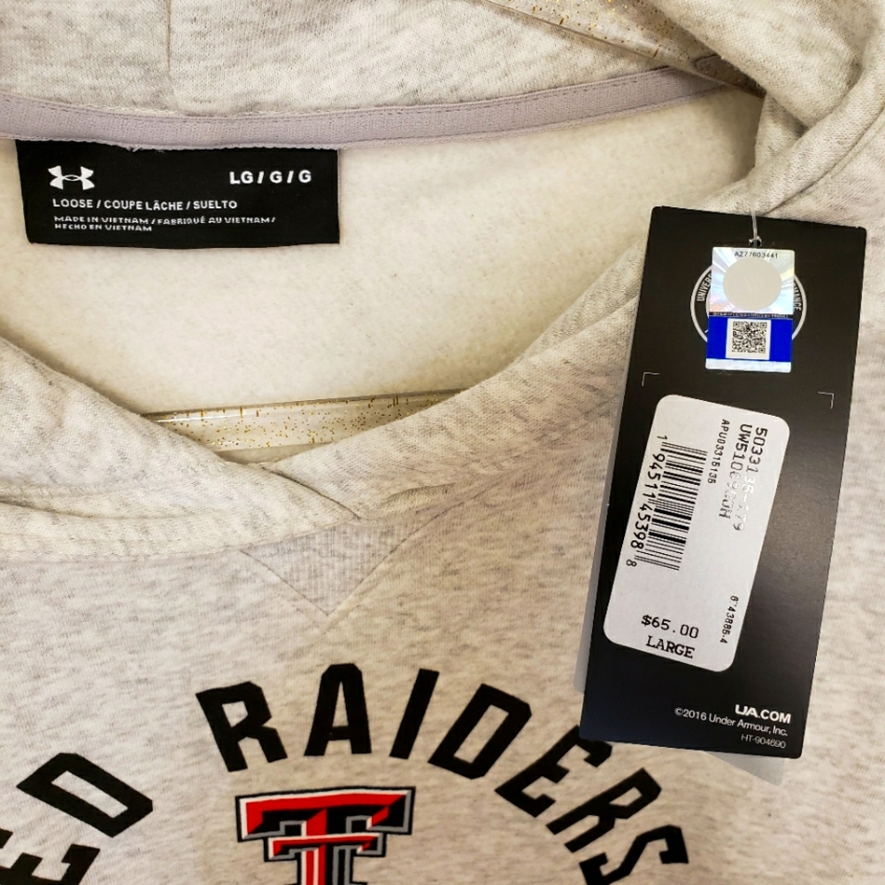 UNDER ARMOUR Texas Tech Red Raiders Fleece Hoodie Jersey--NWT--L - Picture 7 of 13